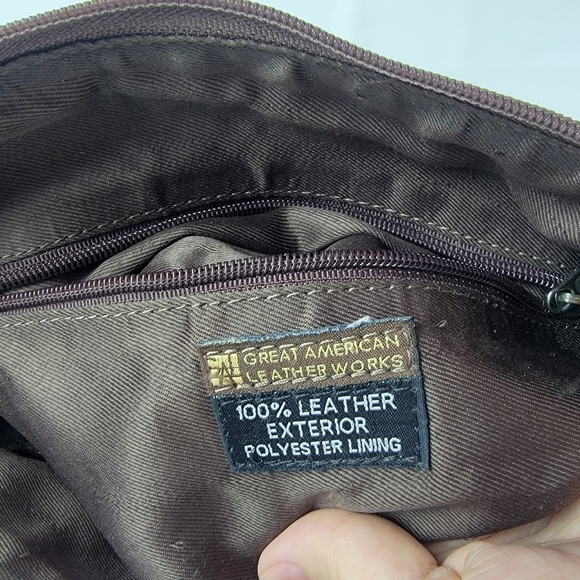 Great American Leather Crossbody Bag Brown Croco Style Leather Multi-Compartment - Picture 6 of 11